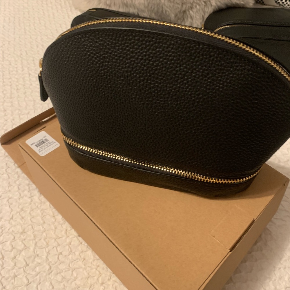 NWT Pottery Barn Reese Black Leather Jewelry Toiletry Bag Clutch Travel Case